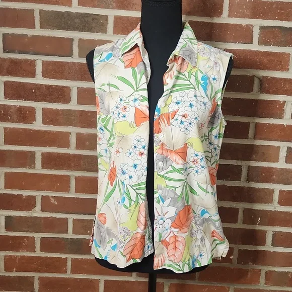 Izod - washable silk sleeveless floral top, size 10 - Picture 2 of 10